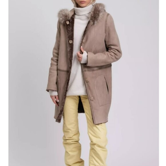 Yves Salomon Genuine Sheepskin Reversible Shearling Coat - Picture 4 of 12